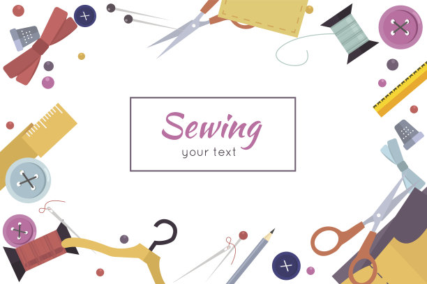 用缝纫工具和彩色胶带做成的框架。针线包。图片下载