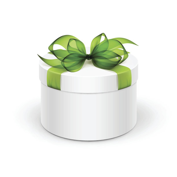 白色圆形盒与浅绿色丝带和蝴蝶结孤立图片下载