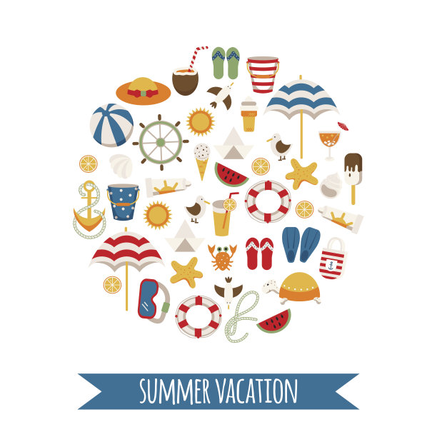 暑假图标排列成一个圆圈。图片下载