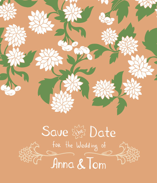矢量复古纹理与菊花。婚礼邀请卡。图片下载