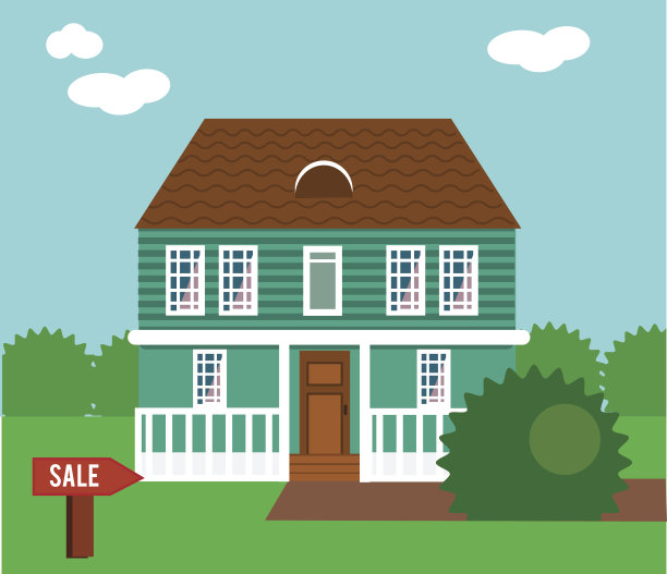 出售的房地产。房子，小屋，联排别墅，大厦矢量插图图片下载