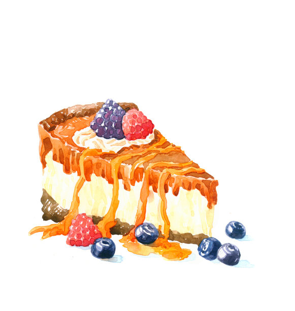 新鲜美味的草莓水彩画蛋糕图片下载