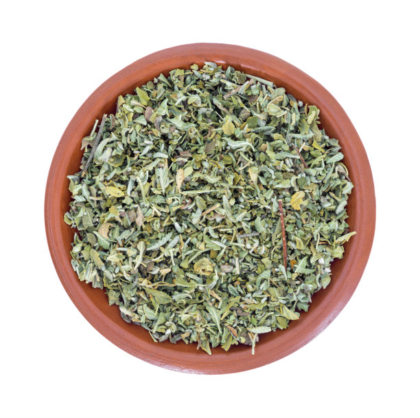 白底上的小碗里的达米阿那叶子图片下载