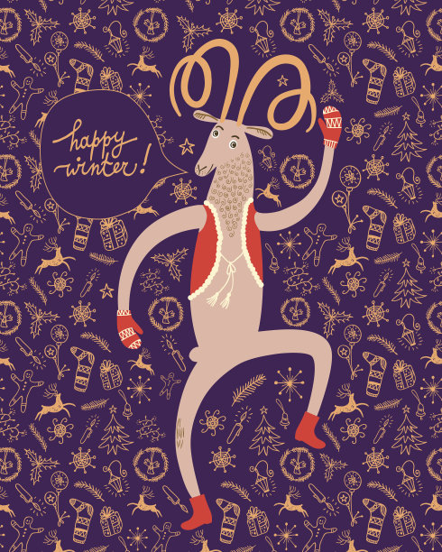 卡通羊冬季插画图片下载