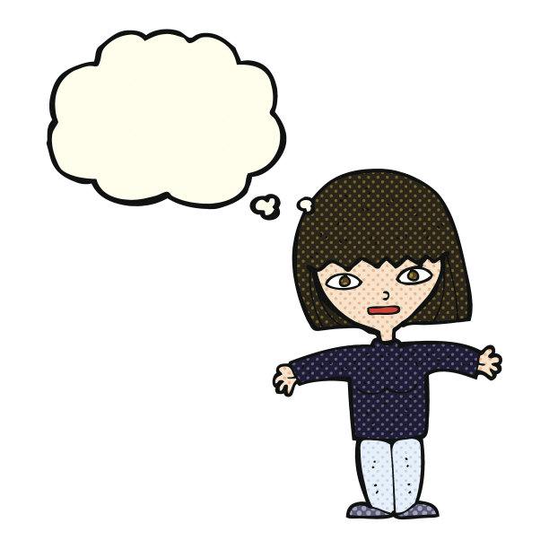 卡通女人张开双臂抱着思想泡泡图片下载