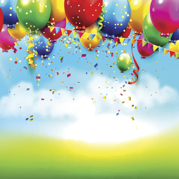 五颜六色的气球和五彩纸屑图片下载