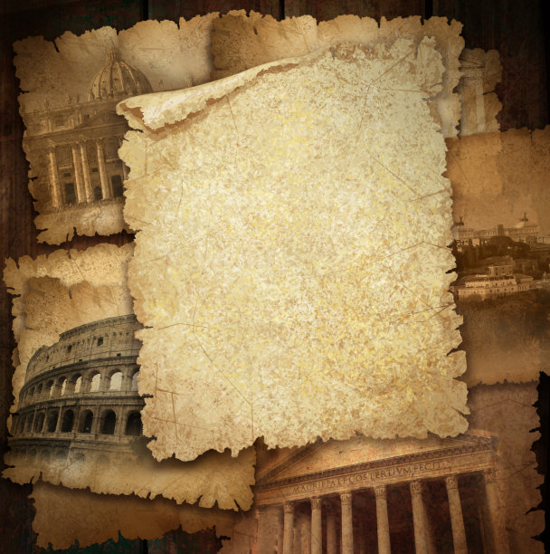 罗马设计的旧报纸和照片。图片下载