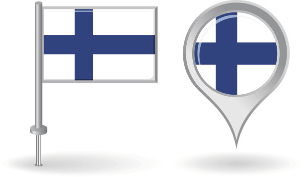 芬兰引脚图标和地图指针旗。向量图片下载