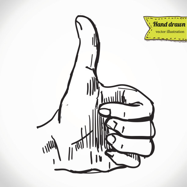 伸出大拇指“like&quot;手的象征。手绘草图矢量插图图片下载