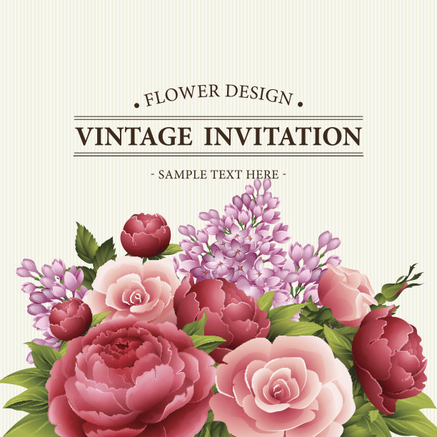 复古贺卡与盛开的鲜花。矢量图图片下载