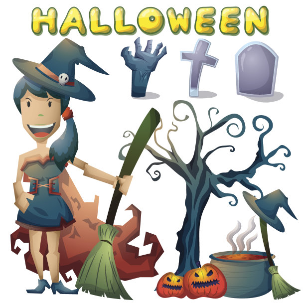 万圣节对象矢量卡通与分离的层图片下载
