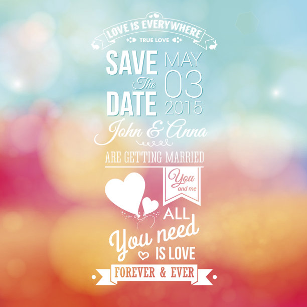 把日期留到个人假期。婚礼邀请,模糊图片下载