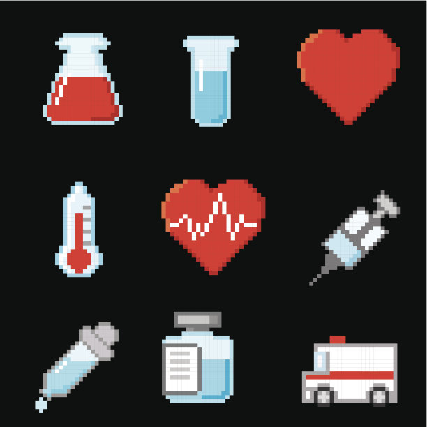 医疗保健像素图标集图片下载