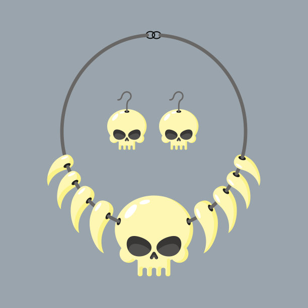 头盖骨和象牙项链。珠子，土著食人族和酒吧图片下载