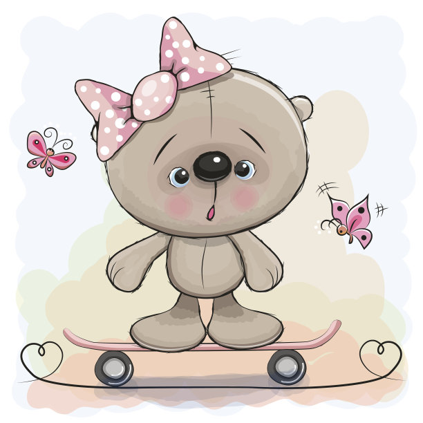 可爱的熊女孩和滑板图片下载