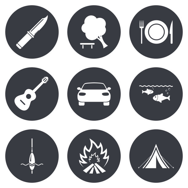 徒步旅行，露营图标。钓鱼,旅游帐篷图片下载