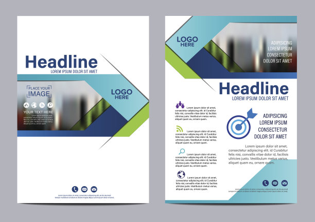 蓝色宣传册布局设计模板。年度报告传单插图矢量图片下载