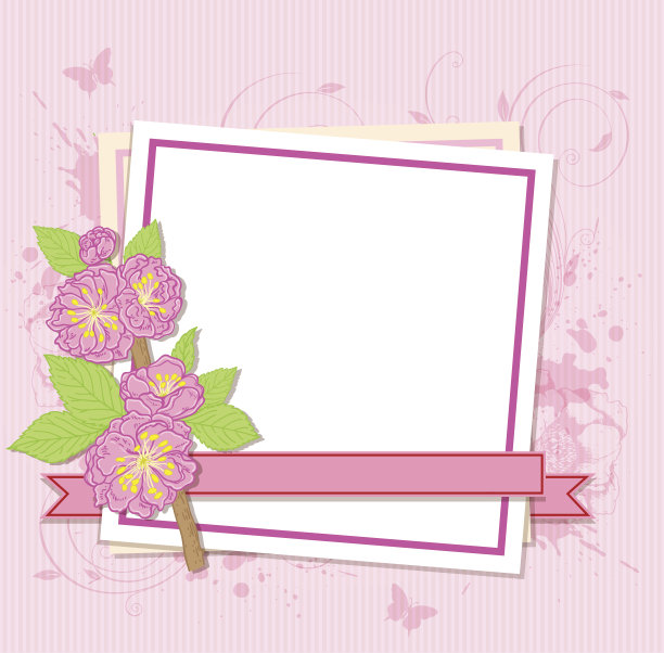 白色框架与桃花素材图片