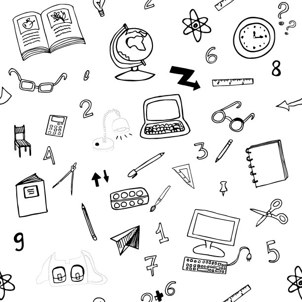 涂鸦教室物体的无缝模式图片下载