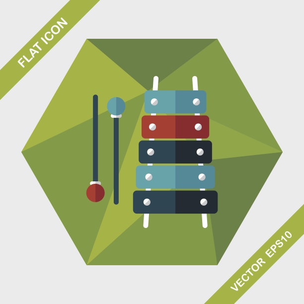 木琴平面图标与长影子，eps10图片下载