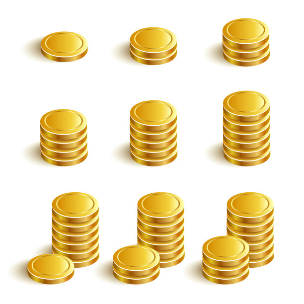 白色背景下堆积硬币的特写镜头图片下载