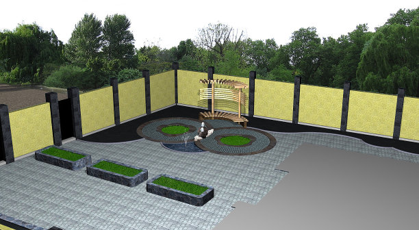 景观前院停车等距视图，3D渲染图片下载