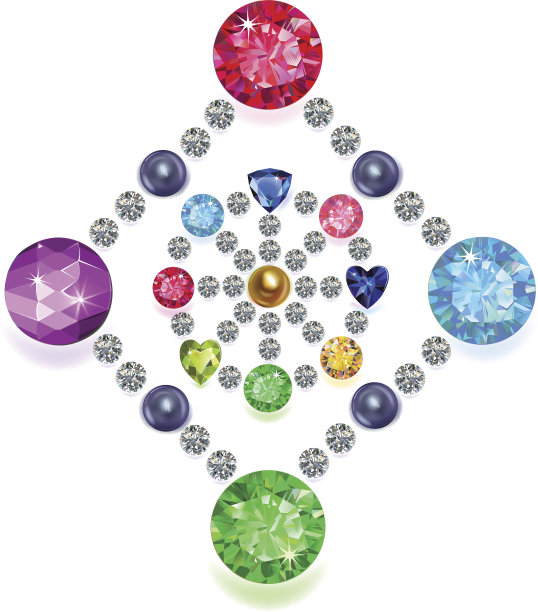 菱形圆圈组成的彩色宝石套装图片下载