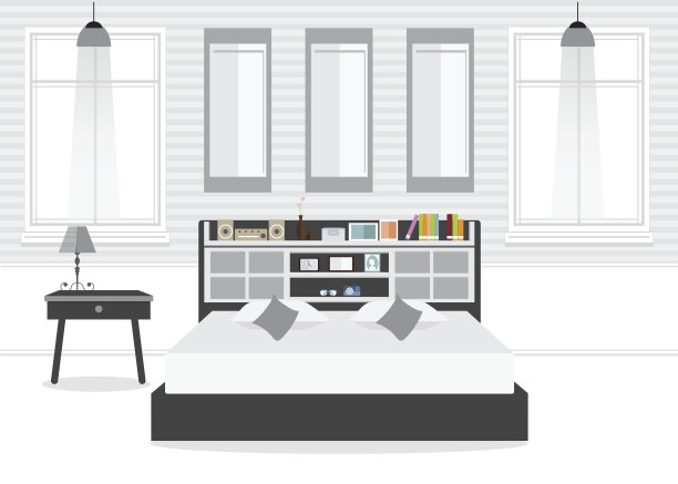 平面设计双人卧室和家具。图片下载