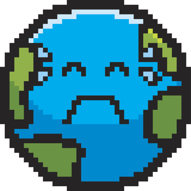 哭泣的8位卡通地球图片下载