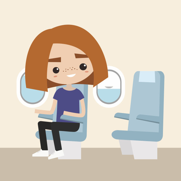 可爱的红发女孩坐在飞机上图片下载