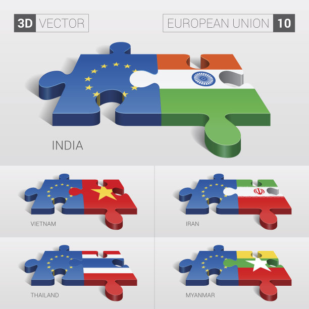 欧盟和旗帜。3d矢量拼图。设置10。图片下载