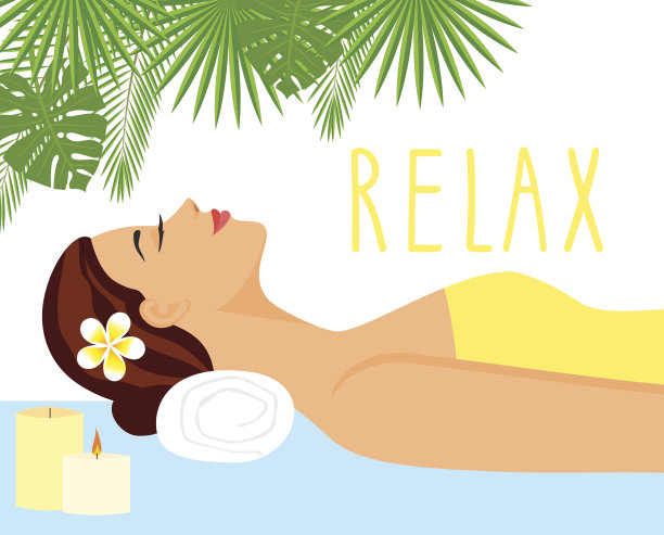 插图美丽的女人在温泉环境。图片下载