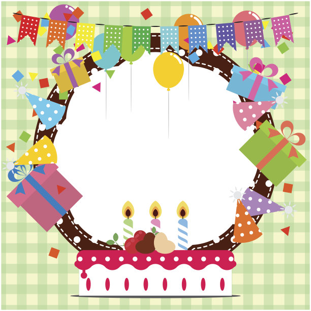 生日框架与气球，蛋糕和设计元素图片下载