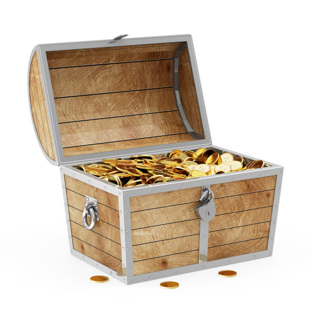 宝箱与金币孤立的白色背景图片下载