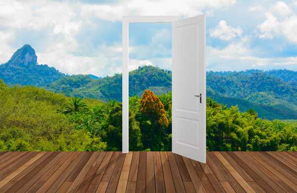 开放门后的景观，3D图片下载