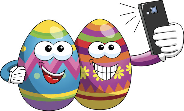 装饰彩蛋卡通自拍智能手机孤立图片下载