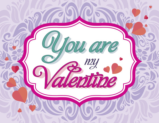 复古复古的节日紫色矢量书法问候情人节卡图片下载