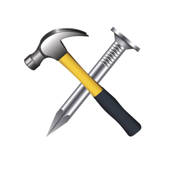 十字锤和钉子孤立在白色背景。图片下载