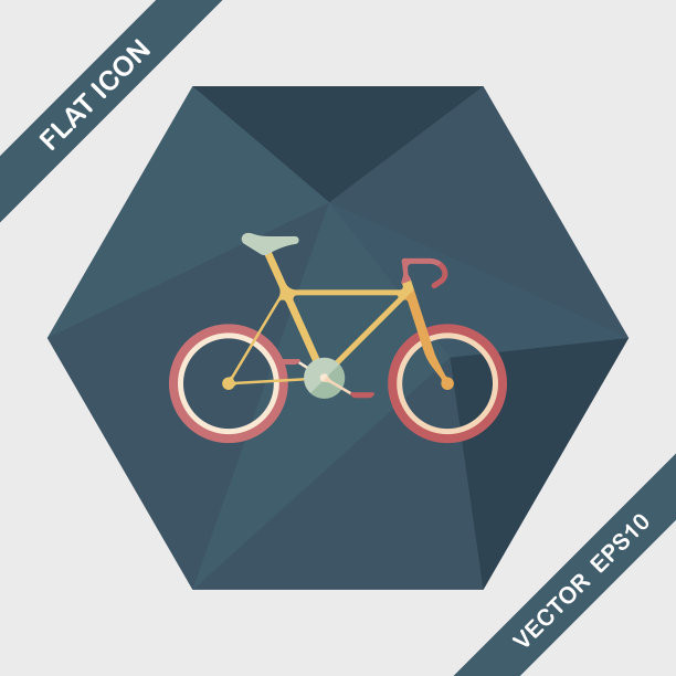 交通自行车平面图标与长影子，eps10图片下载