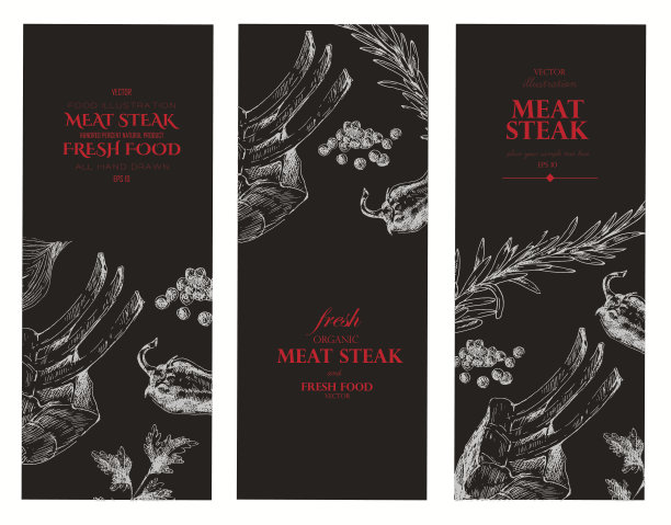 矢量肉排草图绘图设计师模板。食物手绘图片下载