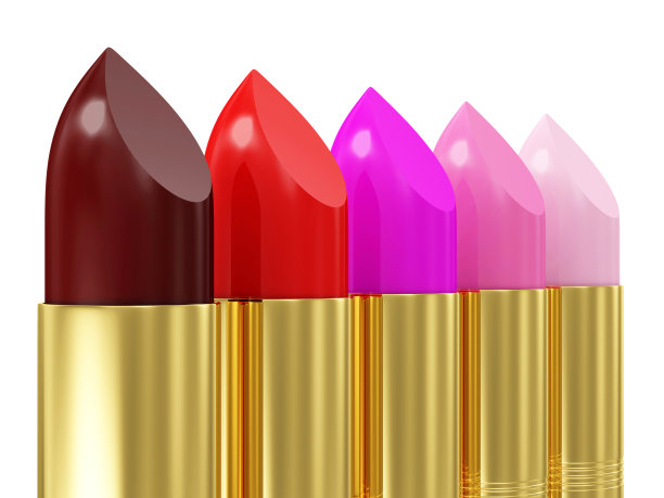 一组不同的口红孤立在白色背景图片下载