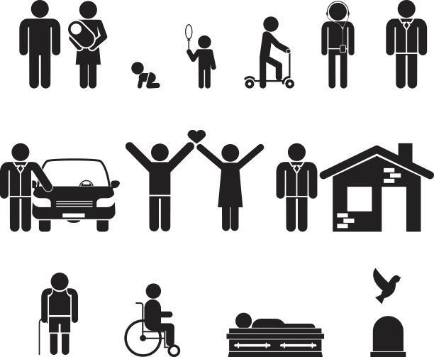 生活的阶段。出生，青春期，青年，成年，老年，死亡图片下载