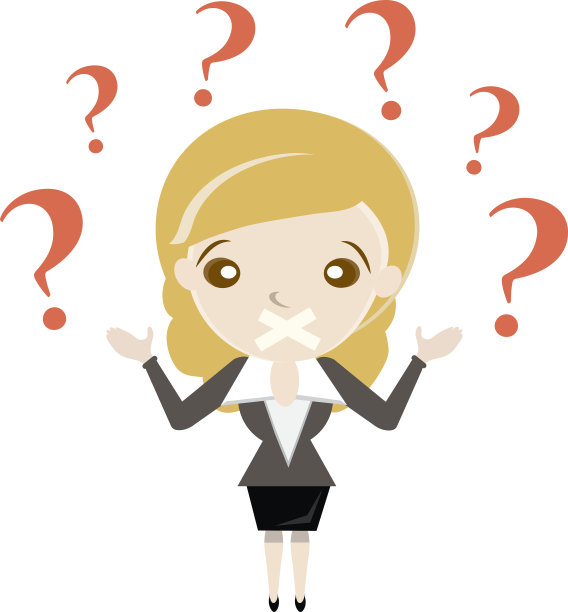 卡通迷糊女商人的嘴上粘了胶带。图片下载