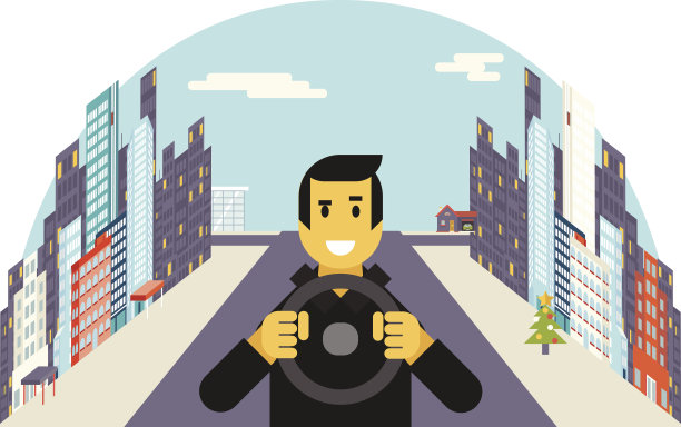 司机用汽车轮驾着城市行驶图片下载