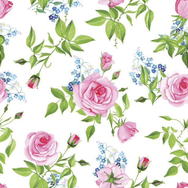 勿忘我和玫瑰无缝矢量打印图片下载