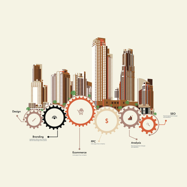 摩天大楼靠齿轮支撑图片下载