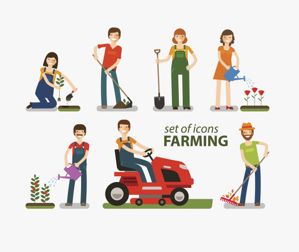 农业和园艺系列图标。人们在工作素材图片