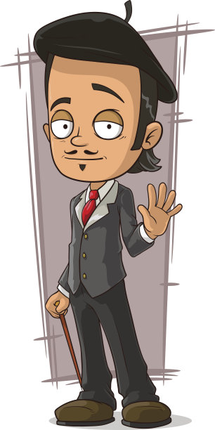 卡通法国男人戴贝雷帽和灰色夹克图片下载