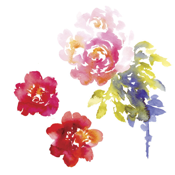 一个矢量背景的粉红色和紫色的花在水彩图片下载