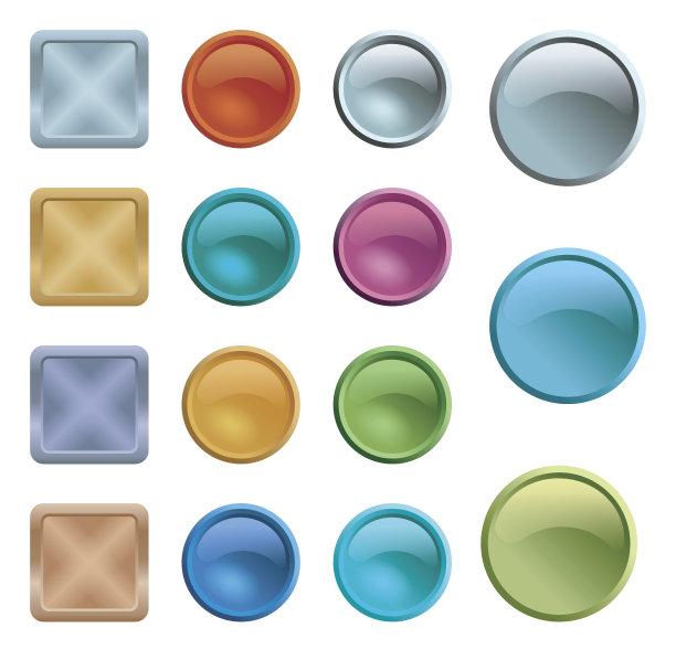 彩色空白按钮模板与金属纹理图片下载